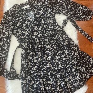 Stella Forest Partial Button Floral Black White Belted Dress Size 38/ Medium